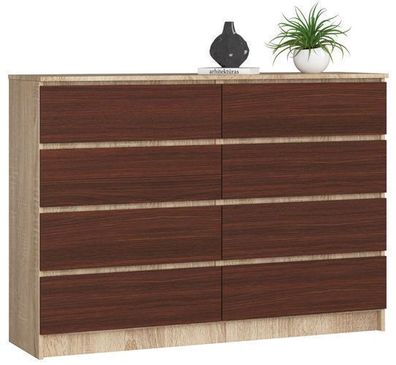 Kommode AKORD K140 Sonoma-Eiche 138 cm 8 Schubladen Front Wenge B138 x H99 x T40 cm