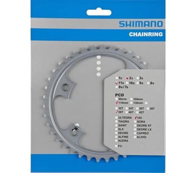 Shimano Kettenblätter 105 FC-5800, 39 Zähne (MD), 110 mm, Silber, Aluminium Y-1PH3