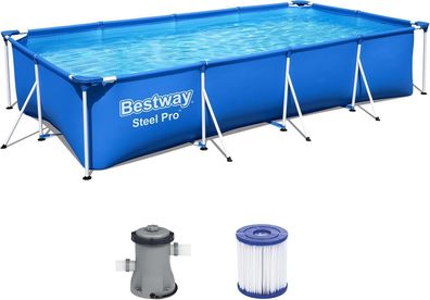 Bestway Steel Pro Frame Pool-Set mit Filterpumpe 400 x 211 x 81 cm , blau, eckig