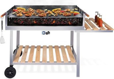 RESCH 502599 Grillwagen Edelstahl - 145 x 90 x 60cm, 10 Personen Holzkohle-Grill