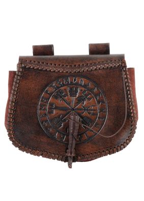 Gürteltasche aus Leder mit Vegvísir-Prägung, Braun