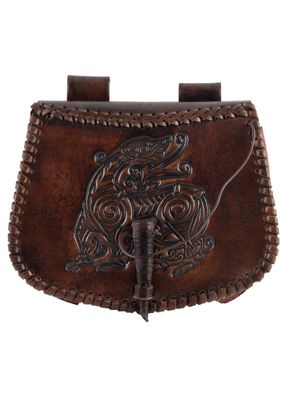 Gürteltasche aus Leder mit Drachen-Prägung, Braun