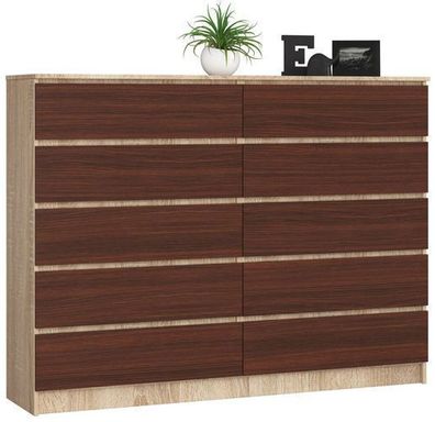 Kommode AKORD K160 Sonoma-Eiche 160 cm 10 Schubladen Front Wenge B160 x H121 x T40 cm