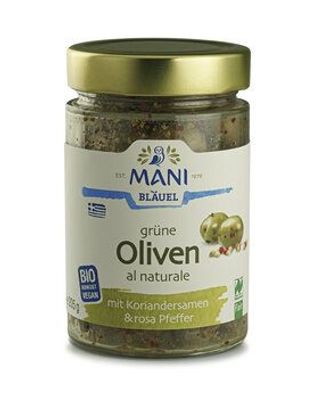 MANI® MANI Grüne Oliven al naturale mit Koriandersamen & rosa Pfeffer, bio, NL