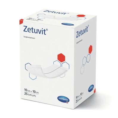 9x Hartmann Zetuvit® Saugkompresse verschiedene Größen, steril - 10 x 10 cm | Packung