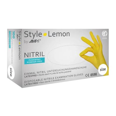 10x STYLE LEMON, Nitril-Untersuchungshandschuh, puderfrei, gelb, Gr. L | Box (100 Stü