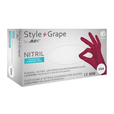 10x STYLE GRAPE, Nitril-Untersuchungshandschuh, puderfrei, bordeaux, Gr. L | Box (100