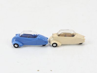 Busch H0 2x Modellauto PKW Messerschmidt Kabinenroller KR 200 creme blau 1:87