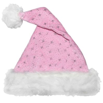 Weihnachtsmannmütze rosa mit sehr dickem Pelzrand