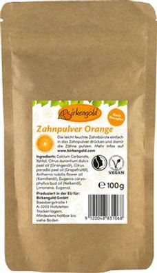 Birkengold 6x Birkengold® Zahnpulver Orange Nachfüllbeutel 100g