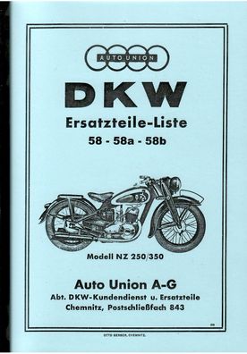 Eratzteile-Liste DKW Modell NZ 250/350, Motorrad, Oldtimer