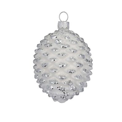 Christbaumschmuck Zapfen Glas 8cm Just White