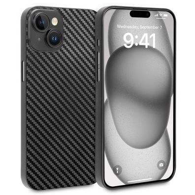 doupi Ultra Slim Case iPhone 15 6,1" Matt Schutz Hülle Skin Cover Schwarz Carbon Look