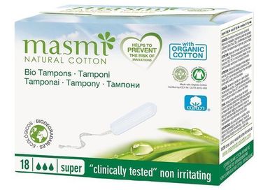 MasMI Natürliche Baumwolle Super Hygienische Tampons, 18 Stück