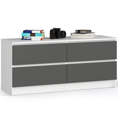 Kommode AKORD K120 Weiß 120 cm 4 Schubladen Front Graphitgrau B120 x H55 x T40 cm