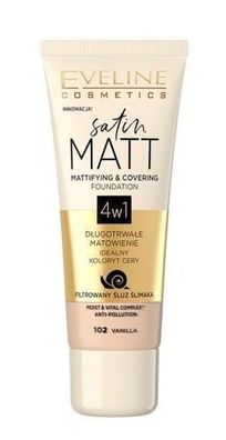 Eveline Satin Matt 4-in-1 Foundation 102 Vanilla - 30ml Hautperfektionierende Grundie