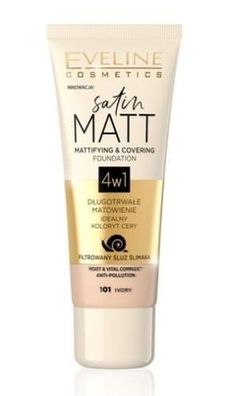 Eveline Satin Matt Foundation 101 Elfenbein 30ml - Deckendes Makeup mit Mattierung