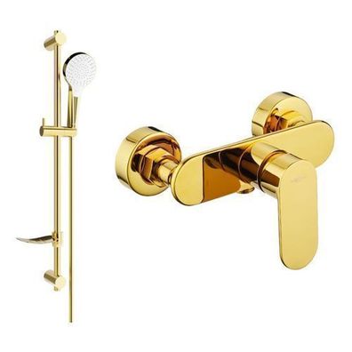 Mexen Milo DF05 Mischbatterie für Dusche mit Brausegarnitur, Gold - 7134R05-50