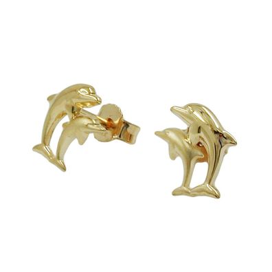 Ohrstecker Ohrring 10x7mm Delfin-Pärchen matt-glänzend 9Kt GOLD