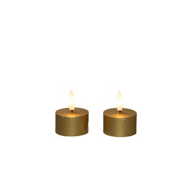 Teelicht Wachs led 3d Flamme auf Batterie mit Timer 2 Stück d4h5 cm gold Anna's c