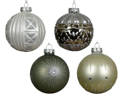 Weihnachtskugel Glas d8 cm grün/weiß a4 Decoris