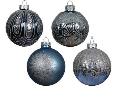 Weihnachtskugel Glas d8 cm blau a4 Decoris