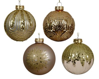 Weihnachtskugel Glas d8 cm Perle/Gold a4 Decoris