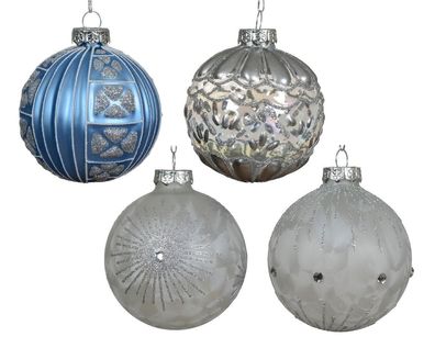 Weihnachtskugel Glas d8 cm blau/weiß a4 Decoris