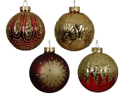 Weihnachtskugel Glas d8 cm rot/gold a4 Decoris