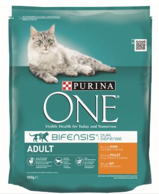 Katzenfutter One Adult reich an Huhn & Vollkorn Kroketten 800 gr Purina