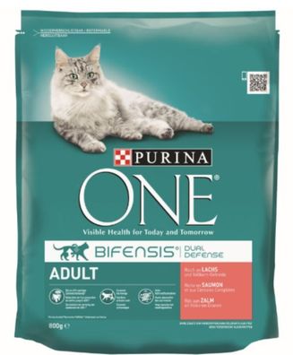 Katzenfutter One Adult reich an Lachs & Vollkorn Kroketten 800 gr Purina