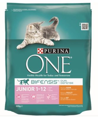 Katzenfutter one junior reich an Huhn & Vollkorn Kroketten 800 gr Purina