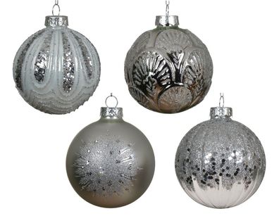 Weihnachtskugel Glas d8 cm weiß/silber a4 Decoris