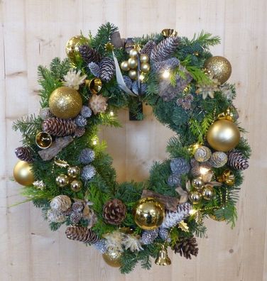 Kranz Weihnachten grün gold ca. 40 cm mit Batterie Warentuin natuurlijk