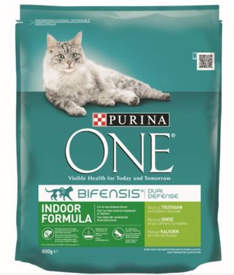 Katzenfutter one indoor reich an Truthahn & Vollkorn Kroketten 800 gr Purina