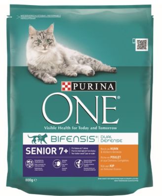 Katzenfutter one senior 7 reich an Huhn & Vollkorn Kroketten 800 gr Purina