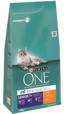 Katzenfutter one senior 7 reich an Huhn & Vollkorn Kroketten 1,5 kg Purina