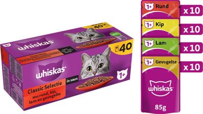 Classic Selection in Sauce Mahlzeit Beutel Multipack 40x85g Haustier Snack Whiskas