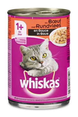 5 Stück! Katzenfutter Dose Sauce mit Rindfleisch 400 g Whiskas