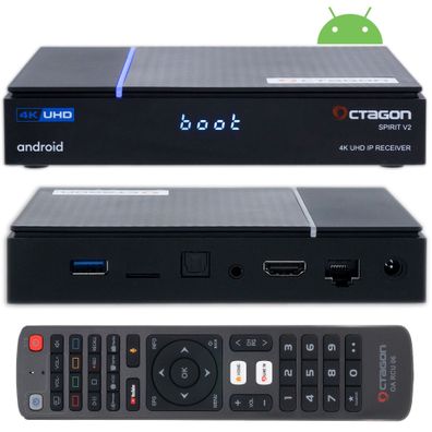 Octagon Spirit PRO 4K UHD HDR10+ Smart Android TV OTT IP Media-Streaming-Box mit