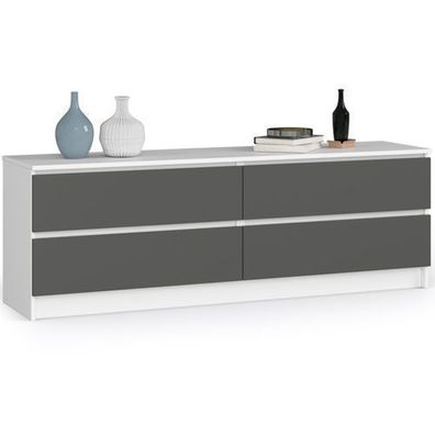 Kommode AKORD K160 Weiß 160 cm 4 Schubladen Front Graphitgrau B160 x H55 x T40 cm