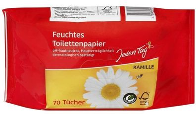 Sanfte Feuchtreinigungstécher mit Kamille, 70 Stéck - Ideal fér Unterwegs