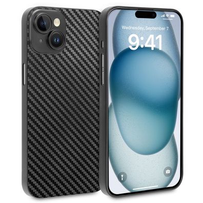 doupi Ultra Slim Case iPhone 15 Plus 6,7" Matt Schutz Hülle Cover Schwarz Carbon Look