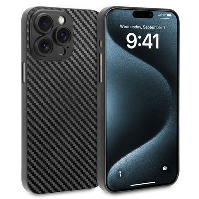 Ultra Slim Case iPhone 15 Pro 6,1" Matt Schutz Hülle Skin Cover Schwarz Carbon Look