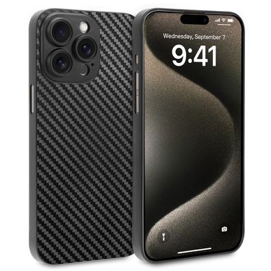 doupi Ultraslim Case iPhone 15 Pro Max 6,7 Matt Schutzhülle Cover Schwarz Carbon Look