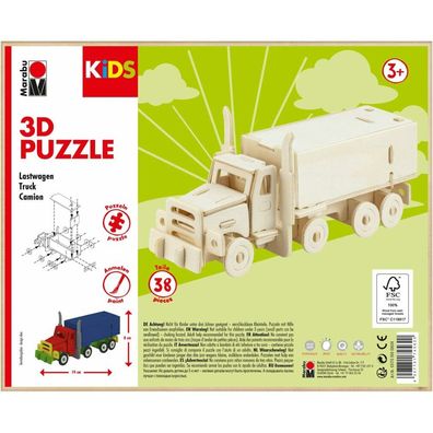 Puzzle Holz 3D KiDS Truck Lastwagen 38Teile zum Ausmalen