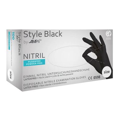 10x STYLE BLACK, Nitril-Untersuchungshandschuh, puderfrei, schwarz, Gr. S | Box (100