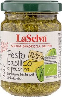 LaSelva Basilikum Pesto (Würzpaste) mit Schafskäse 100% natives Olivenöl extra 130g