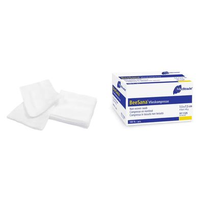 10x BeeSana® Vlieskompresse, unsteril, 4-fach, 40 g, 10 x 10 cm | Packung (100 Stück)