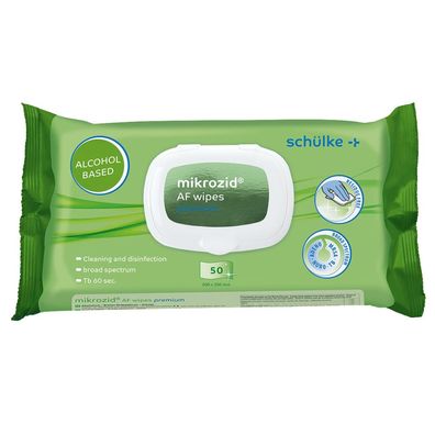 12x Schülke Mikrozid AF Wipes premium Desinfektionstücher - 50 Tücher | Packung (50 T